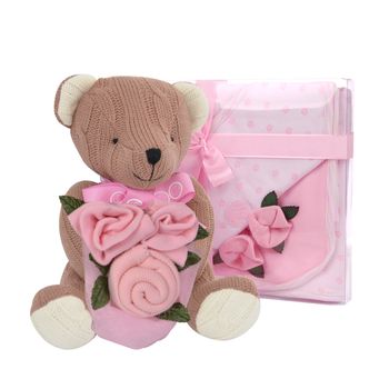 Teddy with Roses Pink